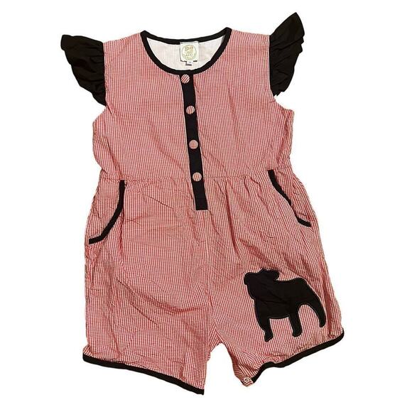 Little Bear Smocks Girls UGA Bulldog Romper Size 7 Collegiate Game Boutique EUC - Picture 1 of 4